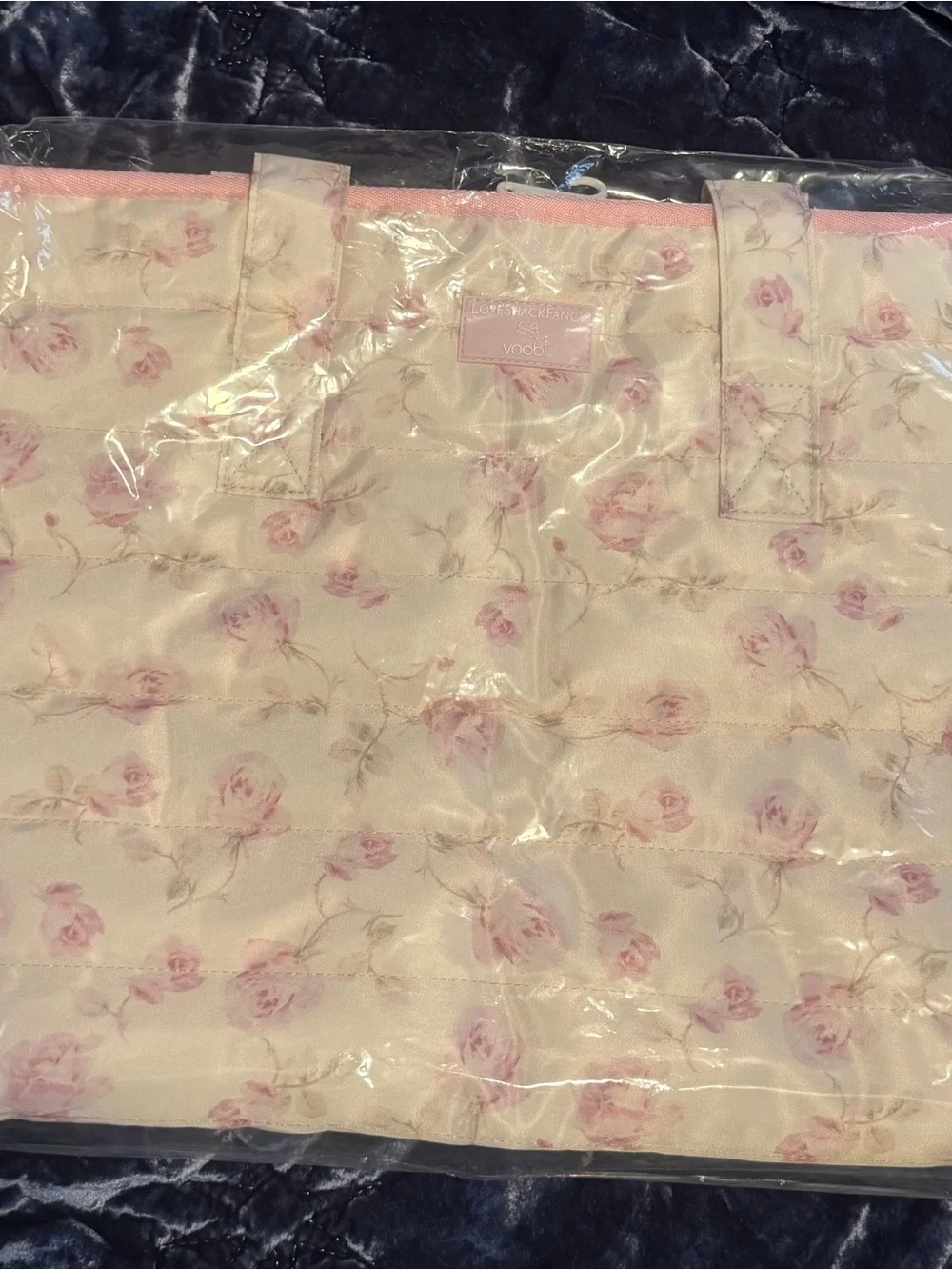 LoveShackFancy x Target - Yoobi Ribbon Rosa Quilted Tote Bag Sterling Dusk